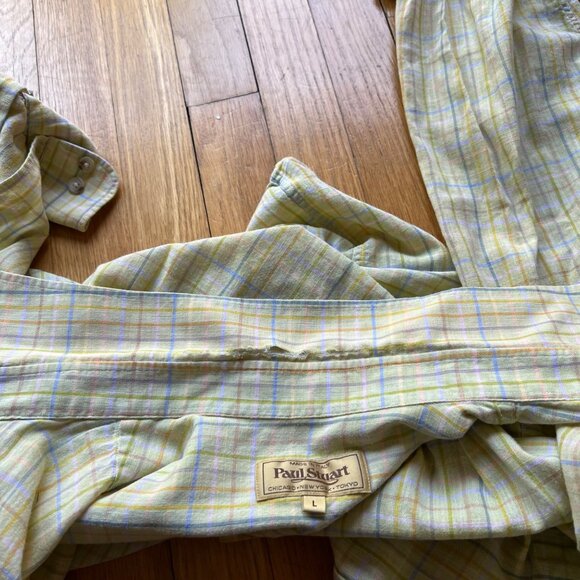 Paul Stuart Size L Yellow Green Plaid 100% Cotton Long Sleeve Button-Down Shirt - Picture 8 of 16